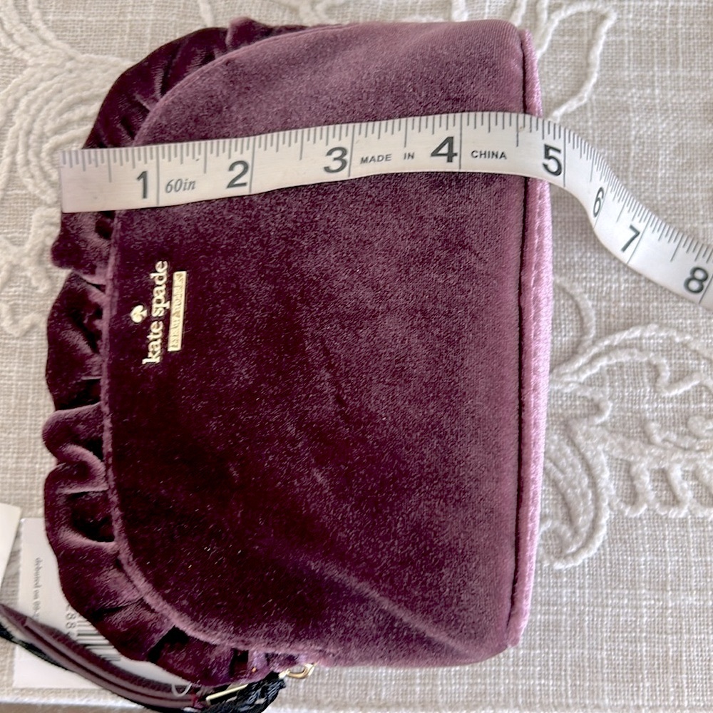 Kate Spade NWT Plum Velvet Mini Marcy Dawn Clutch Bag with Ruffle Detail - Picture 11 of 12